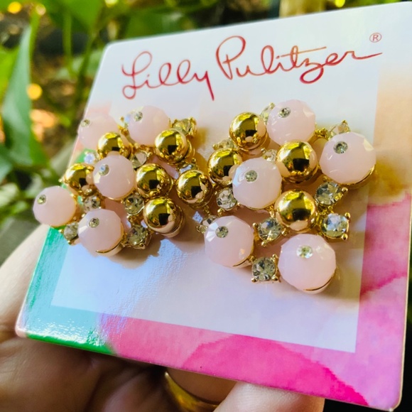 Lilly Pulitzer NWT “Pop The Bubbly”  PINK CRYSTAL CLUSTER NECKLACE/EARRINGS SET - Picture 13 of 16